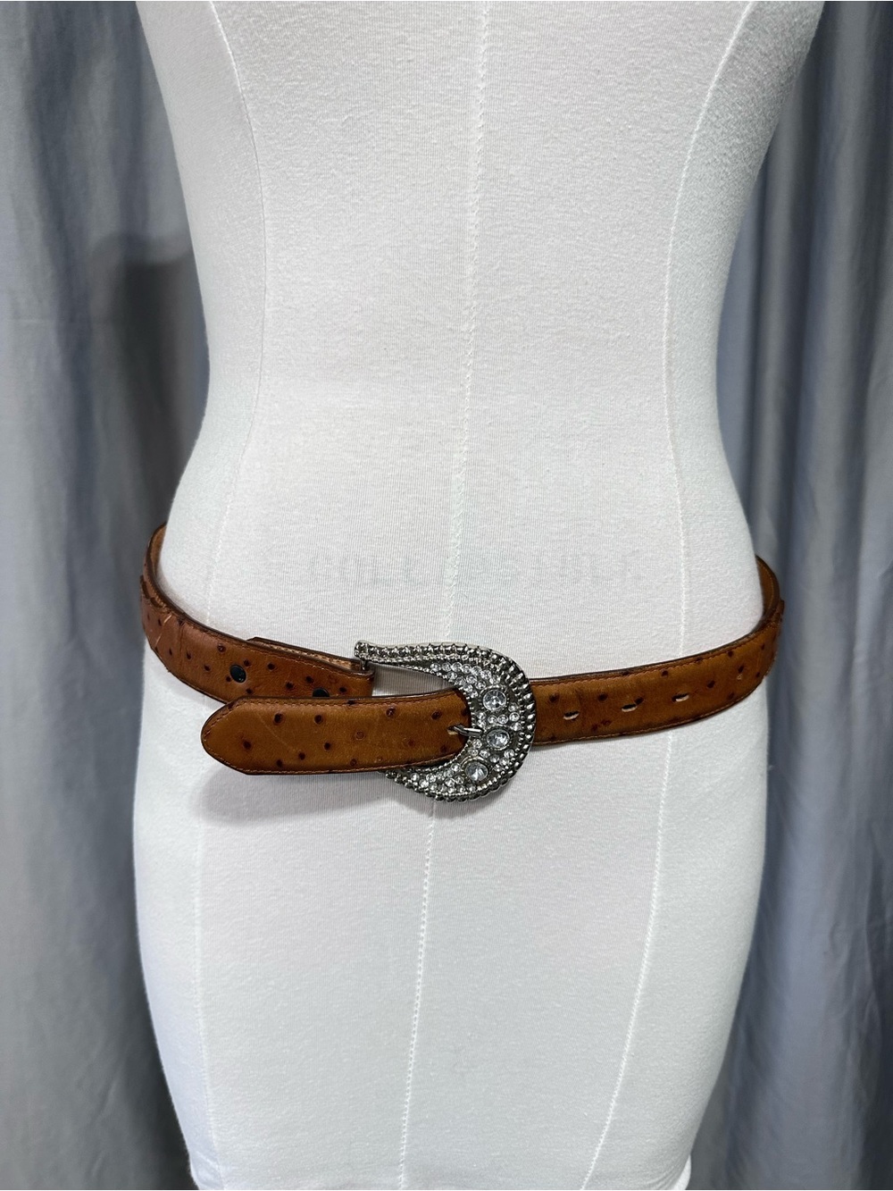 Women's Brown Leather Western Rhinestone Buckle Belt